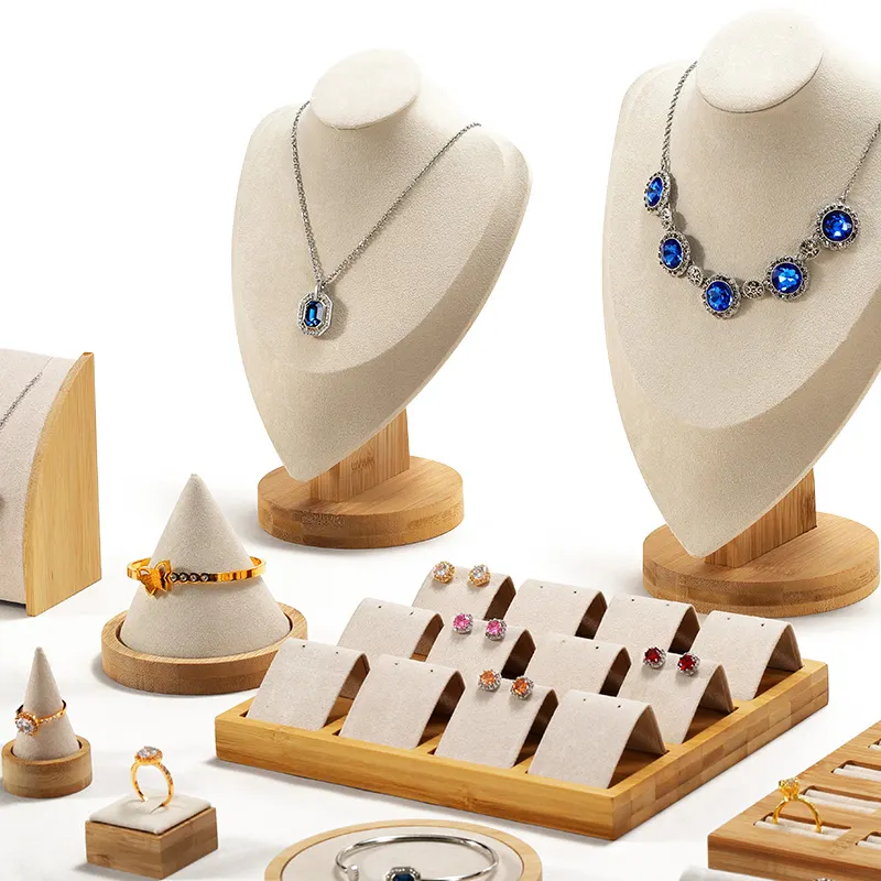 Support de bijoux en bois de bambou, 20 pièces, en Stock, accessoires, pour comptoir de collier, présentoir