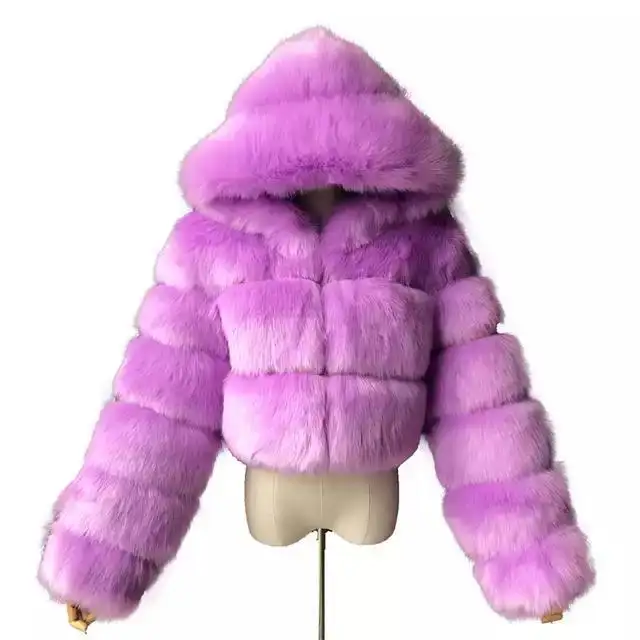 Dames-manteau court en fausse fourrure de renard avec sweat à capuche, veste d'hiver, nouvelle collection 2020