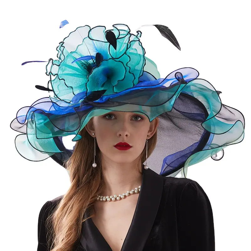 Chapéus grandes elegantes para mulheres, chapéus de igreja brancos para casamento, chapéus grandes Fedoras flor fascinador para mulheres, Kentucky Derby, novidade de 2024