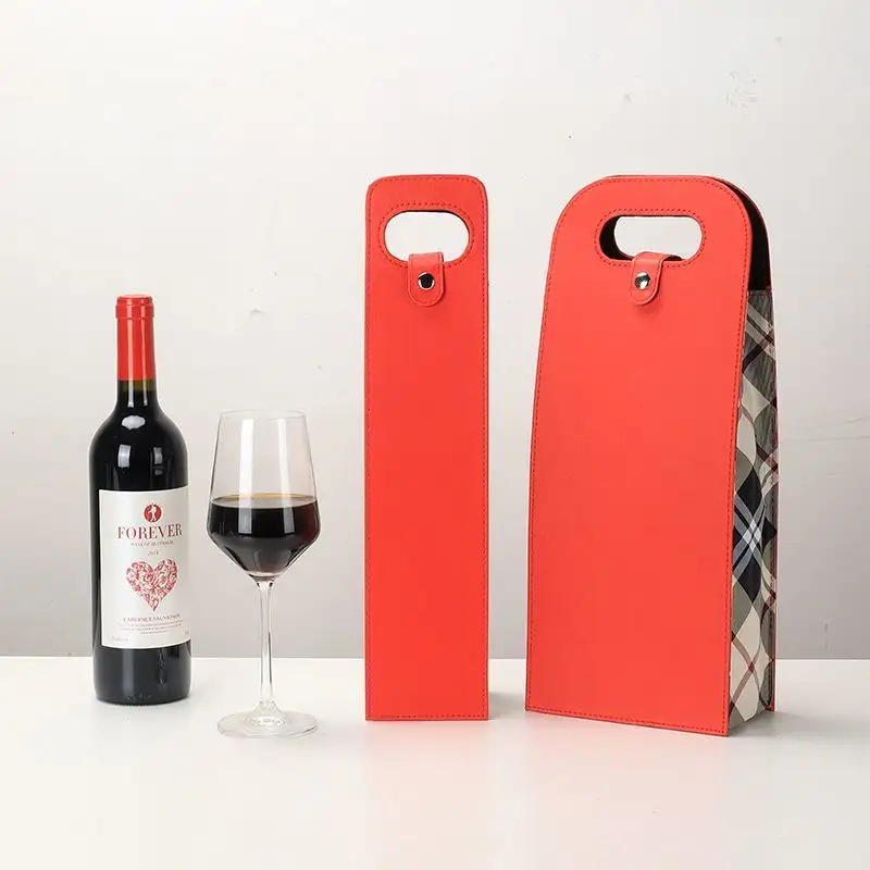 Bolso clásico de moda personalizado para vino individual y doble, regalo plegable, bolso de cuero Pu para botella de vino, bolso de vino vertical