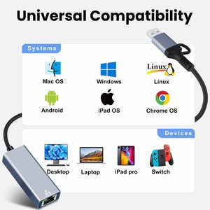 USB 3.0/usb-c到以太网适配器-1000Mbps千兆局域网，适用于PC/Mac/Linux，即插即用 - Product Image 6