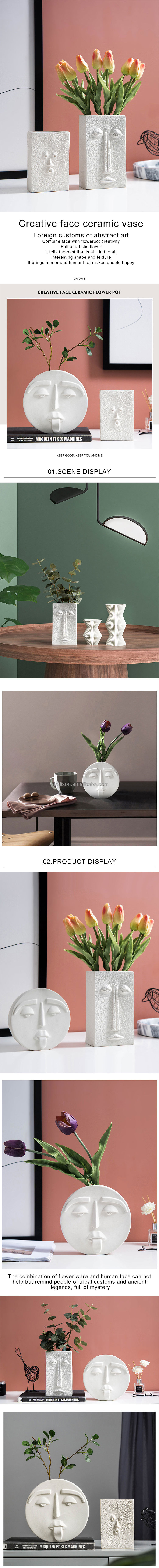 Nordic simple creative ceramic vase dry flower art face living room home decoration vases