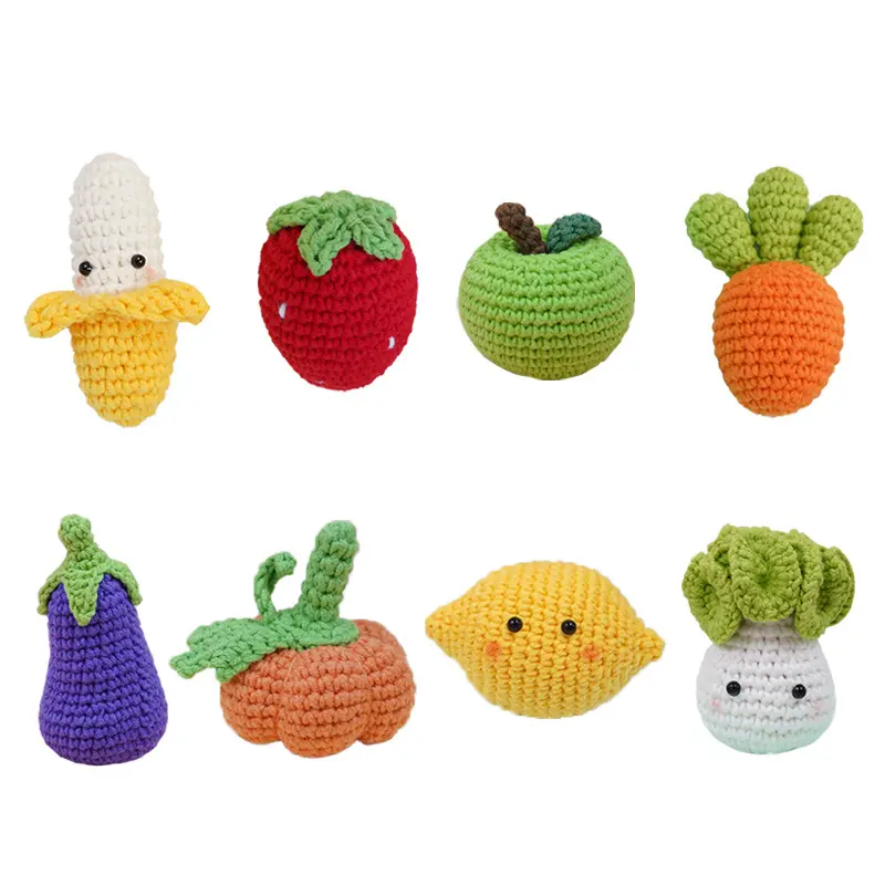 CE/ASTM 2024 Soft Stuffed Toys Crochet Toys Handmade Amigurumi Toys Crochet Fruit Cute Banana Lemon Cabbage For Children Gift