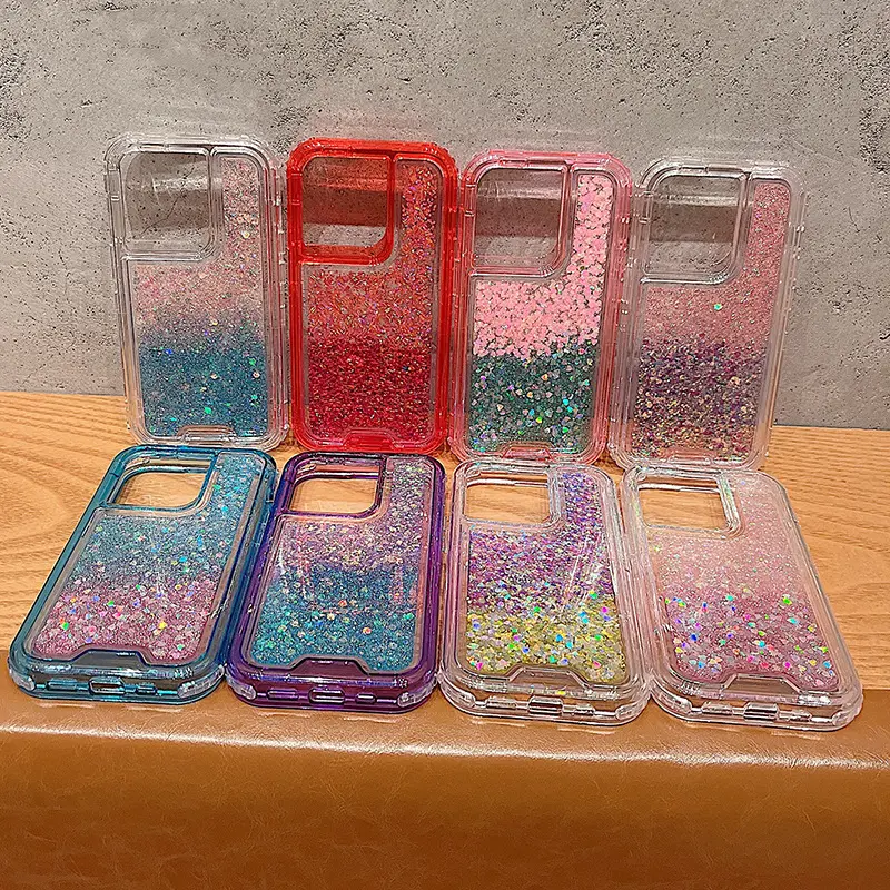 Novo design de luxo Epoxy Glitter Shockproof caixas de telefone Para iPhone 15 Pro Max 360 Full Cover Phone Case para Samsung S24 Ultra