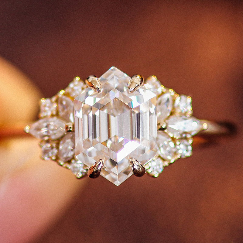 Bague moissanite en or massif 14 carats véritable