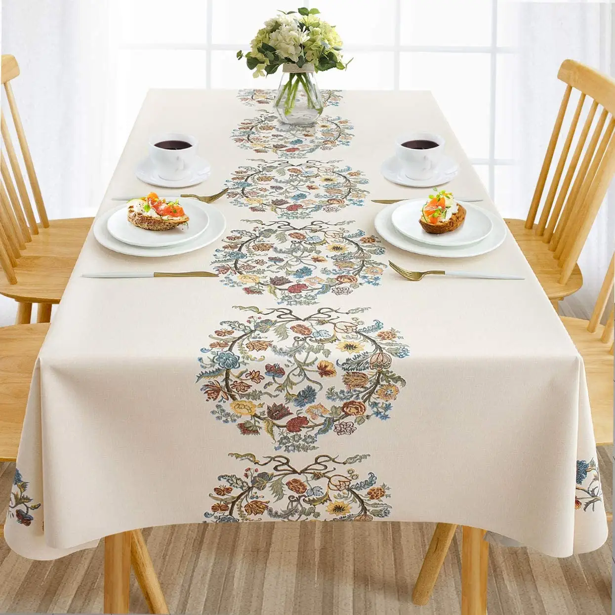 Toalhas de mesa impermeáveis, toalhas de mesa plásticas resistentes à prova de derramamento para uso interno e externo de mola