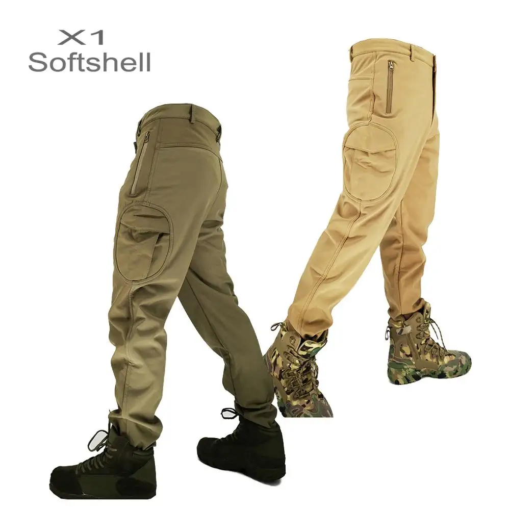 Fodera in pile da uomo pantaloni tattici Softshell impermeabili escursionismo Multi tasche cargo Pant pantaloni invernali