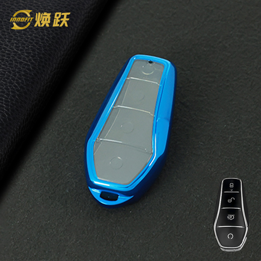 BYD1T1-Bouton transparent blanc-Placage bleu