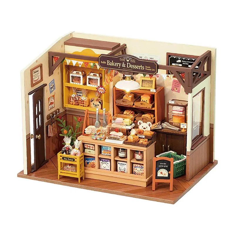 Robotime Rolife 2023 Kit Puzzles Diy DG161 Becka's Baking House 3D Casa De Madeira Artesanal Miniatura Dollhouse