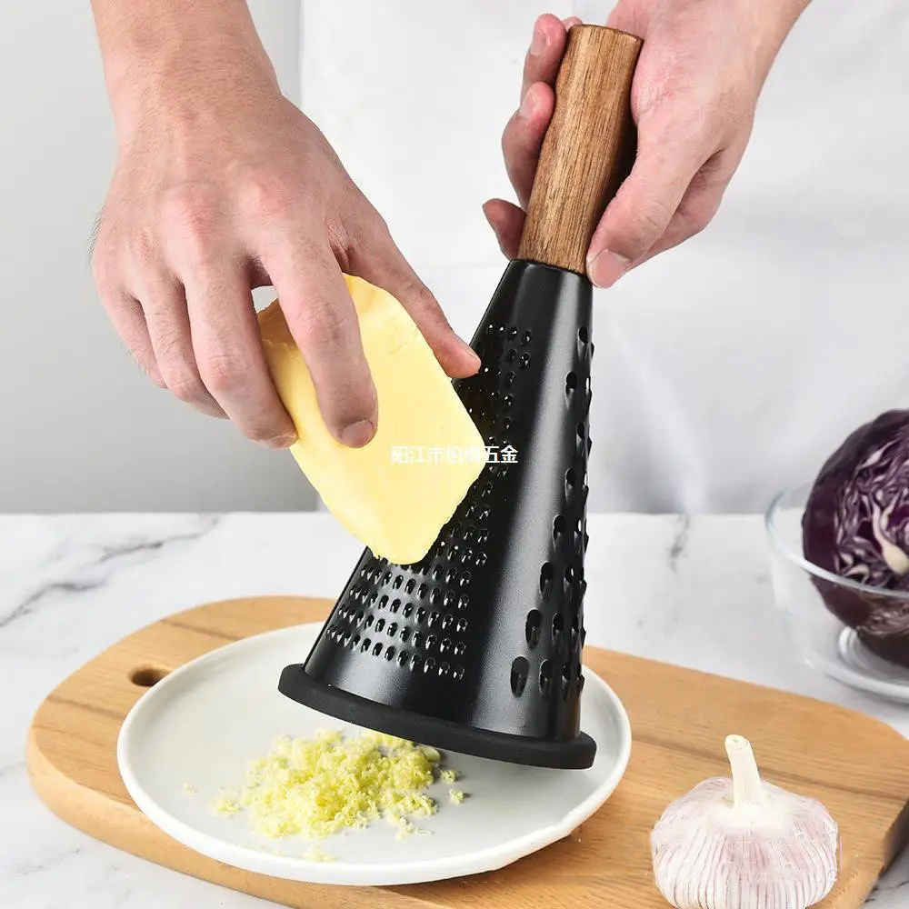 8 inch conical stainless steel grater Kitchen multi-purpose melon  fruit  potato and vegetable cutting wood handle