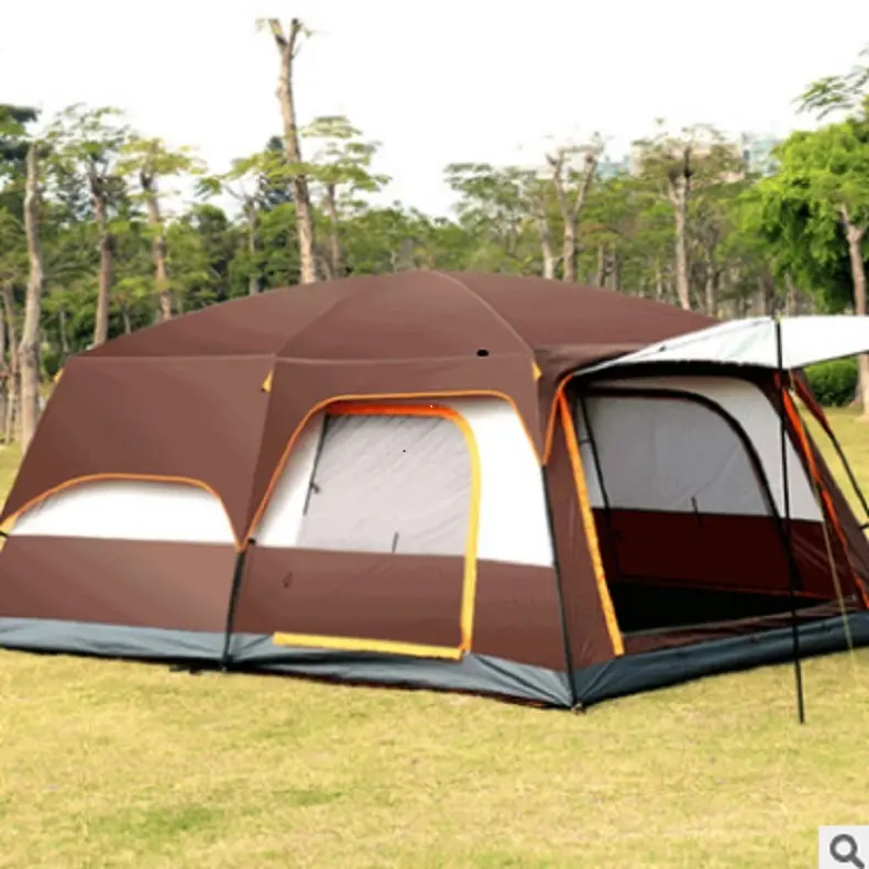 Pabrik Disesuaikan 5-8 Orang Besar Mewah Dome Double Lapisan Keluarga Tahan Air Lipat Dua Kamar Outdoor Tenda Camping