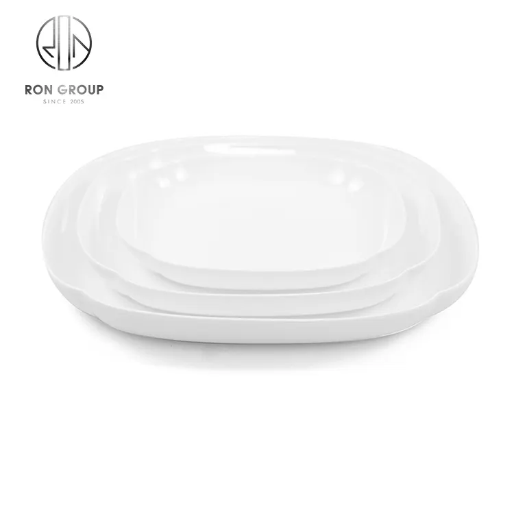 Plato de porcelana blanca de diferentes tamaños para restaurante, platos de cena cuadrados de nuevo diseño de Hotel de alta calidad