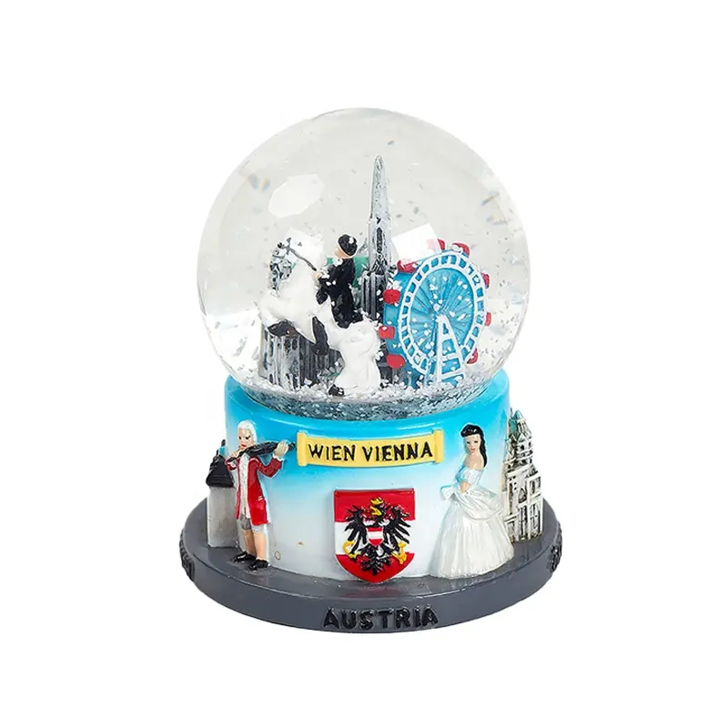 Recuerdos de turismo personalizados, globo de nieve de resina de 65mm, globo de nieve de Agua de Cristal estereoscópico 3D personalizado para regalos de recuerdo