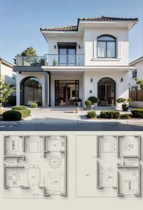 Servicio de diseño arquitectónico moderno, plano de planta, renderizado 3D, visualización de diseño de concepto de Villa y hogar