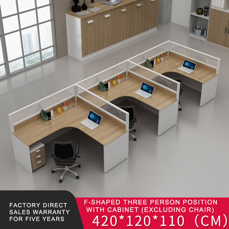 F-shaped 3 desk seats with drawer