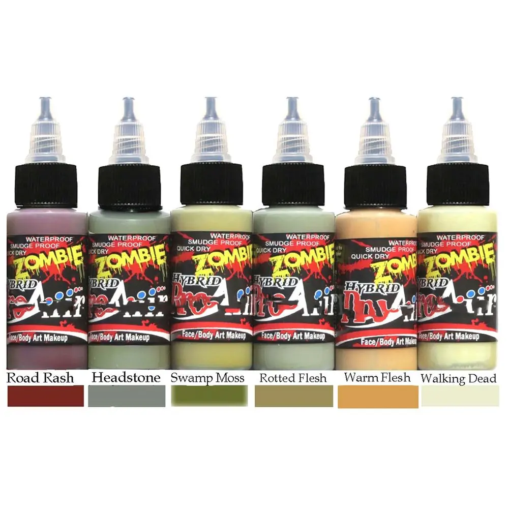 6 Zombie Colors 1 oz /30ml Resistente al agua Maquillaje de pintura facial y corporal de larga duración