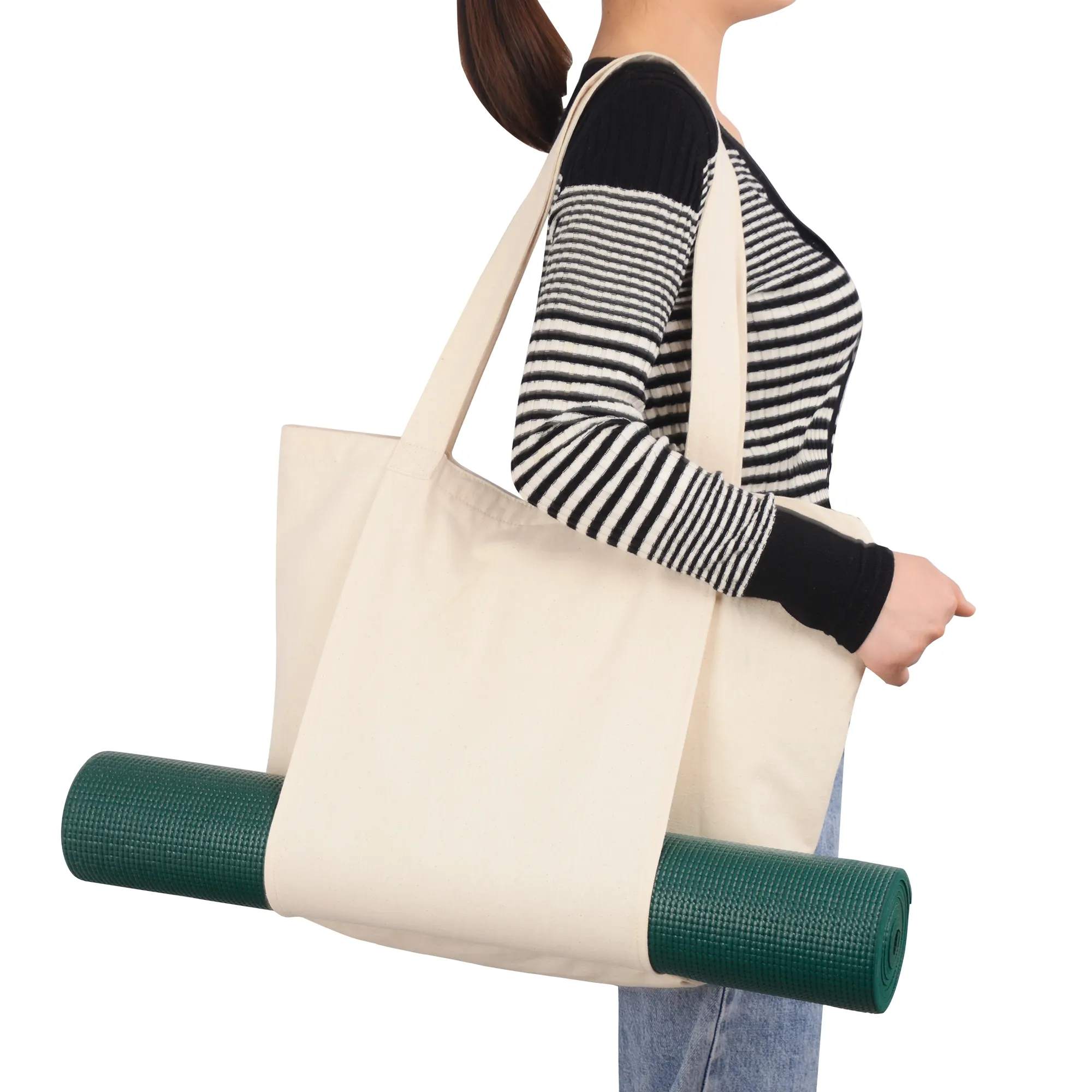 Tas Matras Yoga Besar dan Tas Pembawa Cocok untuk Semua Barang Anda Aksesori Yoga Tas Bahu Gym Tas Jinjing Yoga Kanvas Katun