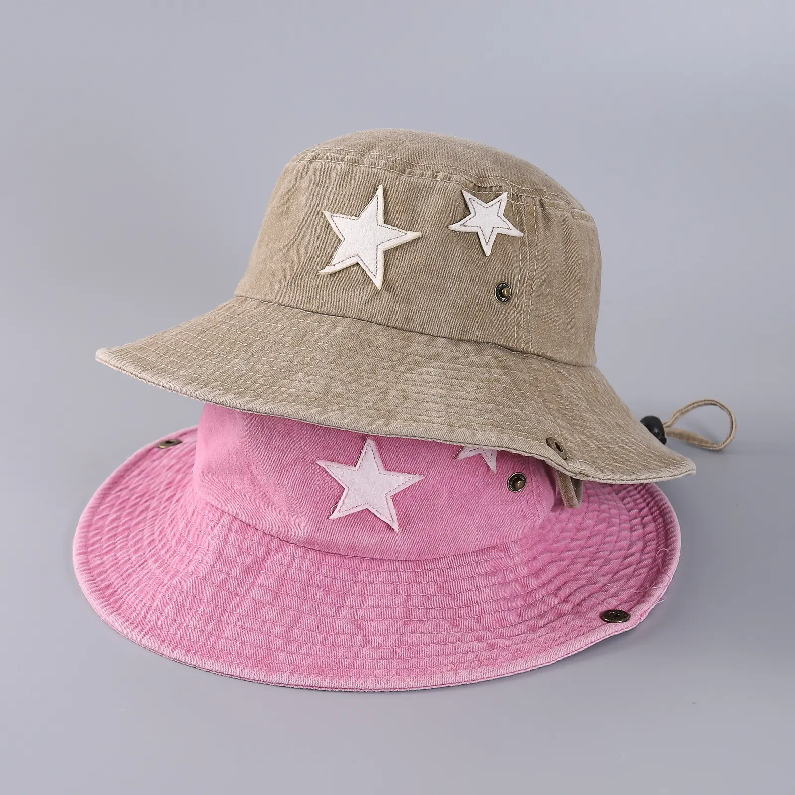 Chapeau de Cowboy Style seau rétro lavé chapeau de pêcheur occidental impression Protection UV étoile à cinq branches Logo personnalisé extérieur unisexe