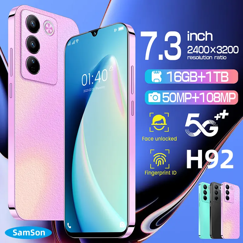 2024 telefon H92 Face 5g akıllı cep telefonu 6.7 inç tam ekran 16gb + 512gb Android cep telefonları yüz kimliği kilidi