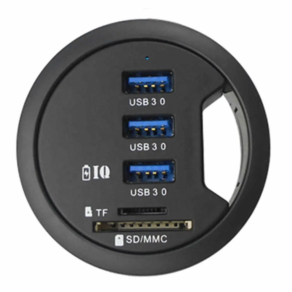 Astuto rotonda 60 millimetri nascosta in scrivania cavo di filo anello di tenuta 3 porte USB 3.0 port hub con SD card di lettura box per computer da ufficio tavolo