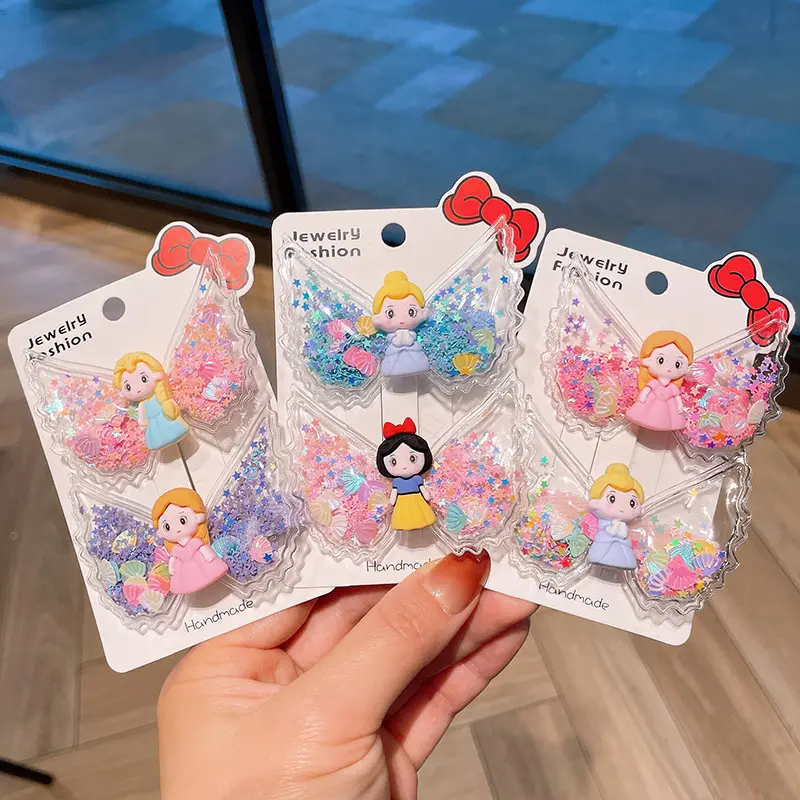 Kinder Cartoon Prinzessin Haarnadel Engel Flügel Mädchen Baby Glitter Haars pangen Mode Kinder Haarschmuck