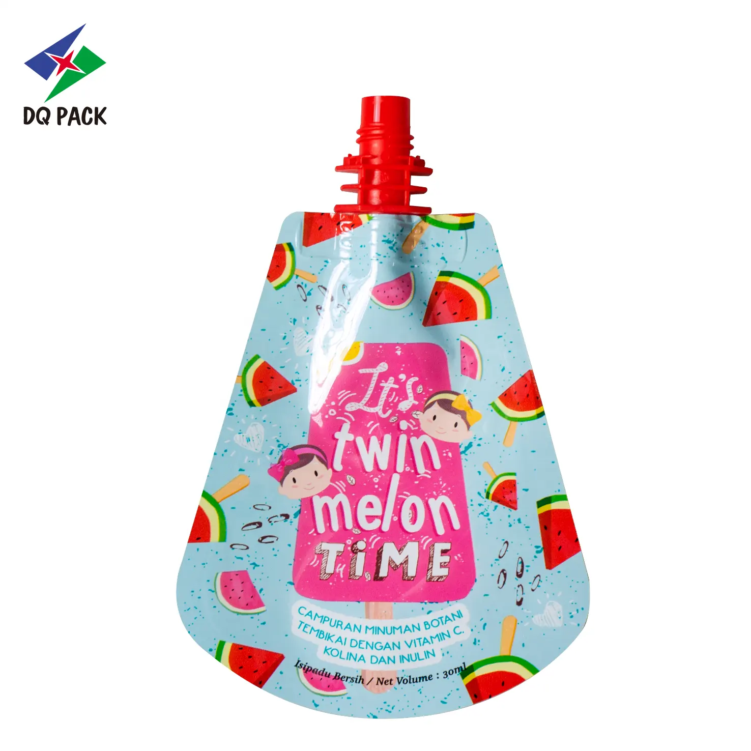 DQ PACK Personalizado 50ml 100ml 500ml forma especial saco de embalagem plástica para bebida suco de fruta stand up bico pouch