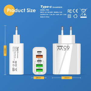 65 W PD-Schnell ladegerät EU US UK 2 Typ C 3 USB-Anschluss Adapter mit mehreren Ausgängen für Mobiltelefone - Product Image 5