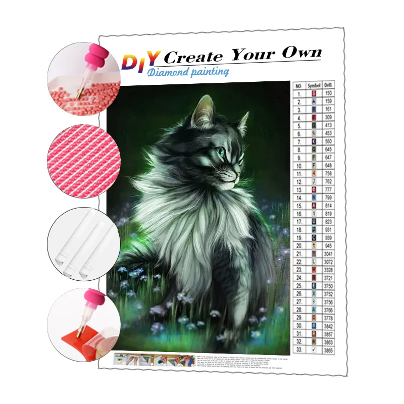 Kits de pintura de diamantes DIY 5d, Fotos de Animales de gato verde, pintura de diamantes, taladros cuadrados AB, pintura decorativa artística