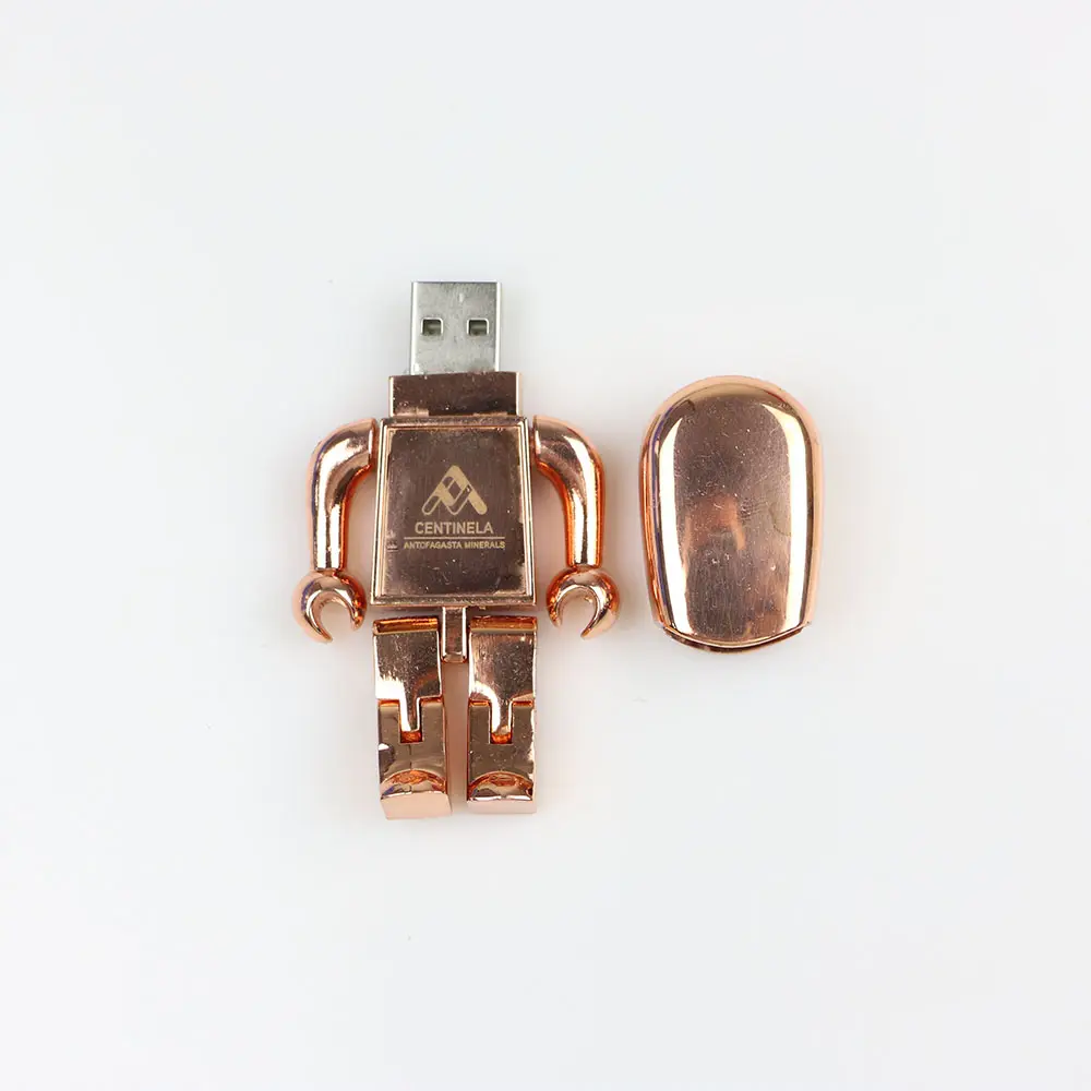 Lápiz usb en forma de persona robot de Metal, memoria usb de color cobre