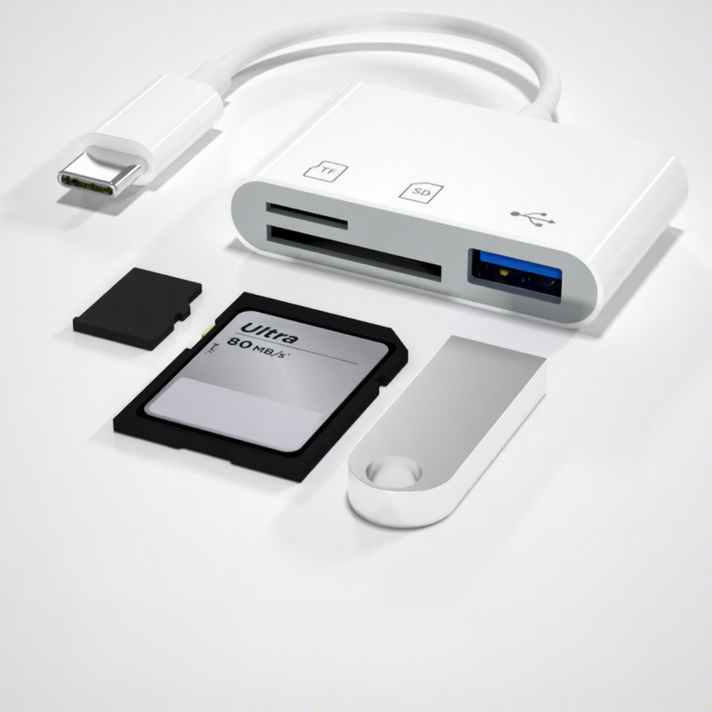 Blanco Tipo-C 3-en-1 USB TF SD - Empaquetado individualmente.