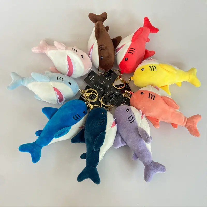 SongshanToys recheado animal anime plushie garra máquina mini pequeno saco pingente personalizado tubarão plush chaveiros brinquedos para o presente