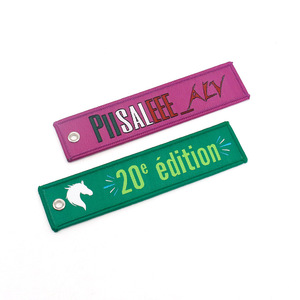 Nhà Máy Biểu Tượng Tùy Chỉnh Nhãn Hai Mặt Cá Nhân Văn Bản Và Thêu Vải Keychain Dệt Vá Keyring Thẻ - Product Image 6