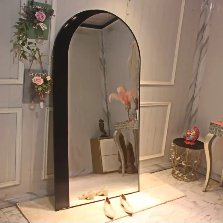 Espelho de chão com moldura de alumínio para suporte de design popular