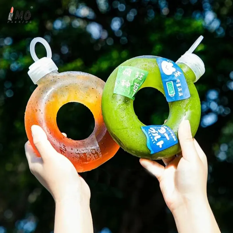 Material Reciclable 500ml Linda forma redonda botella de jugo de fruta de plástico botella de té de leche