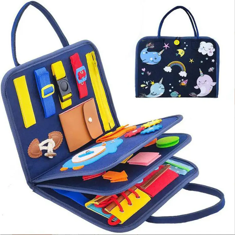 Busy Board Toys for Toddlers Dobrável Sensorial Brinquedos Autismo Bag Design, Atividade da criança cor prancheta