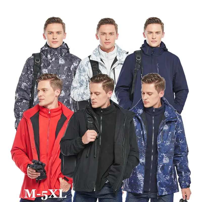 Ski jacke Herren 3 in 1 Schwarz Wasserdichte Wander vlies jacke Warmes Skifahren im Freien Eislaufen Hoodie Tasche Regenmantel Wasserdicht