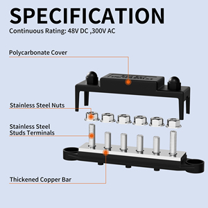 275A Bus Bar 12V Power Distribution Block Car Audio <strong>Busbar</strong> 6 X 5/16&quot; (<strong>M8</strong>) Terminal Stud Positive &amp; Ground Battery Bus Bar for RV - Product Image 2