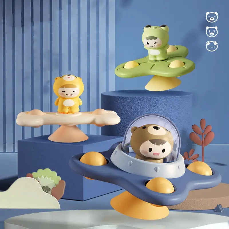 아기 목욕 회 전자 회전 흡입 컵, 회전 탑 장난감, 동물 스핀 빨판 식당 의자 장난감 풍차
