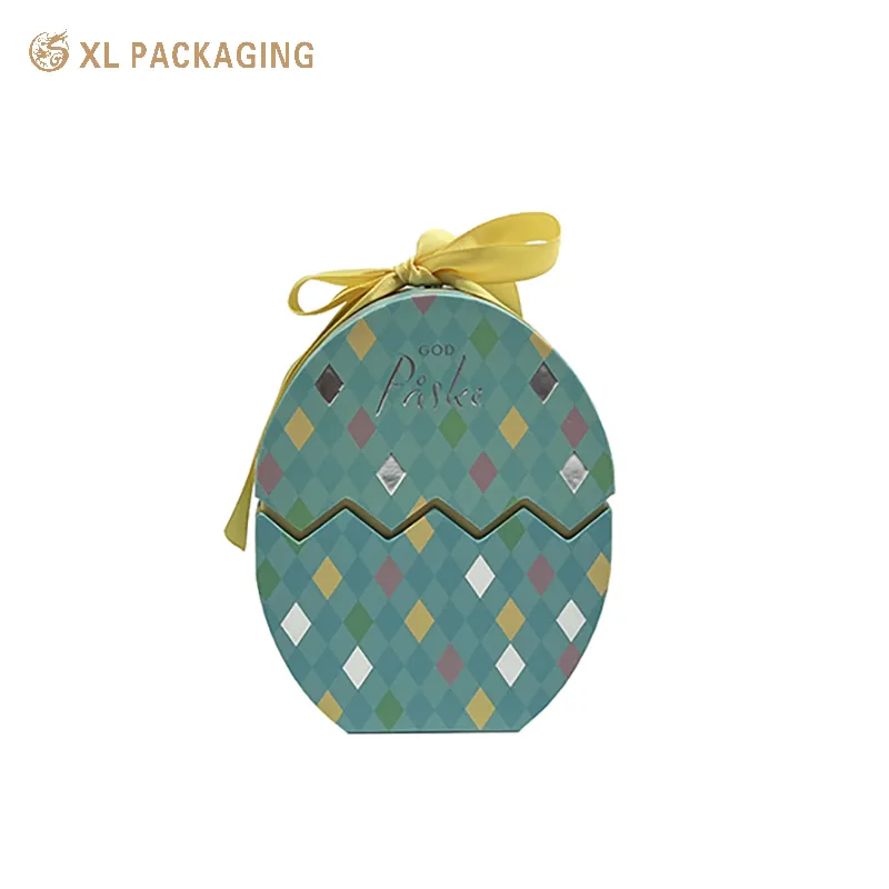 Scatola di imballaggio di cioccolato giallo su misura a forma di uovo di pasqua scatola regalo di cioccolato in cartone con Logo