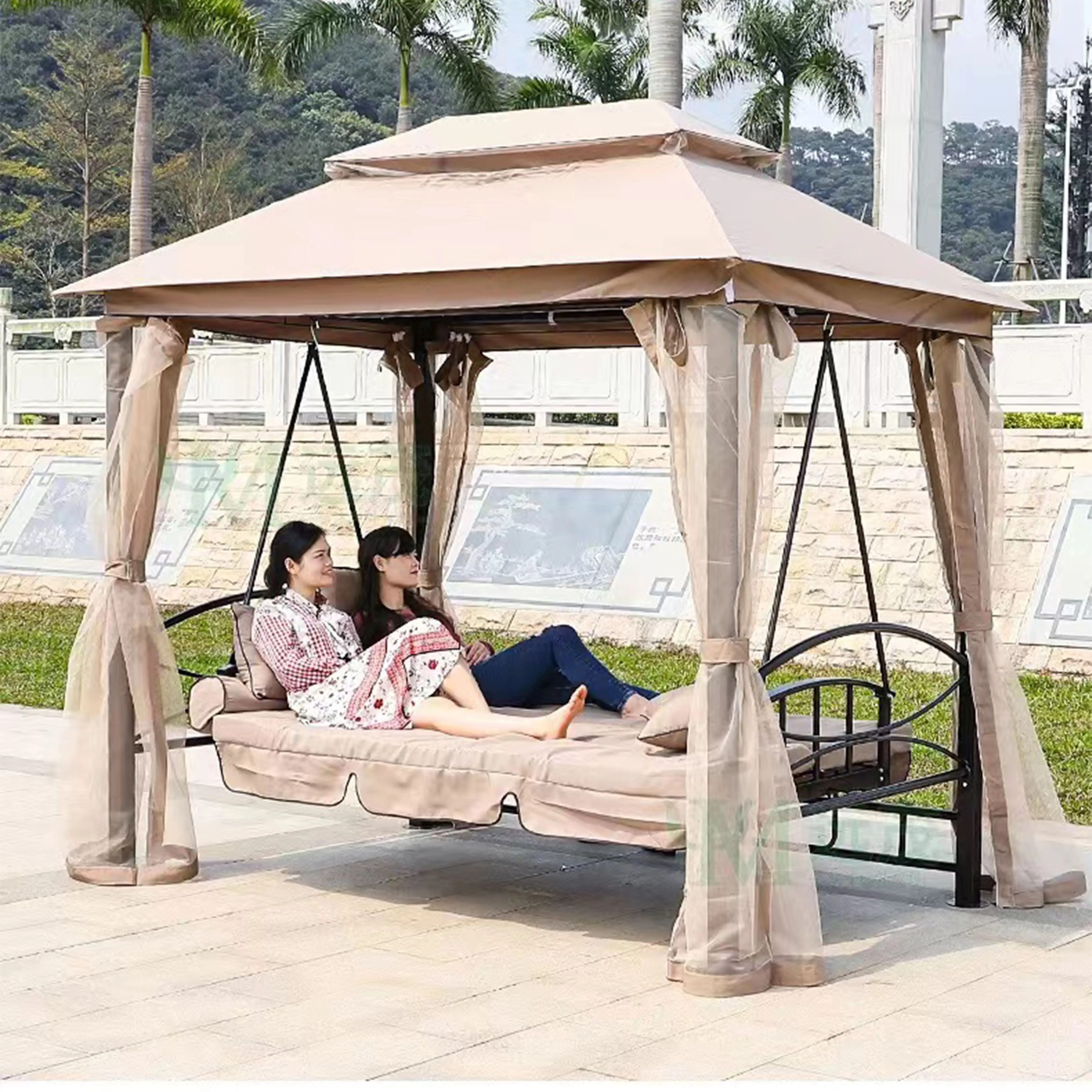 High quality Outdoor Garden Big Huge swing chair adult 3 Person Porch Swing Bed with Mosquito nets
