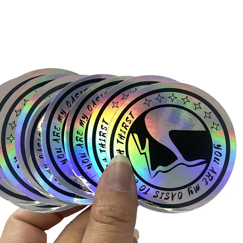 Stiker Hologram Vinil Dekorasi Tahan Air Efek Pelangi Glossy Kustom Label Hologram