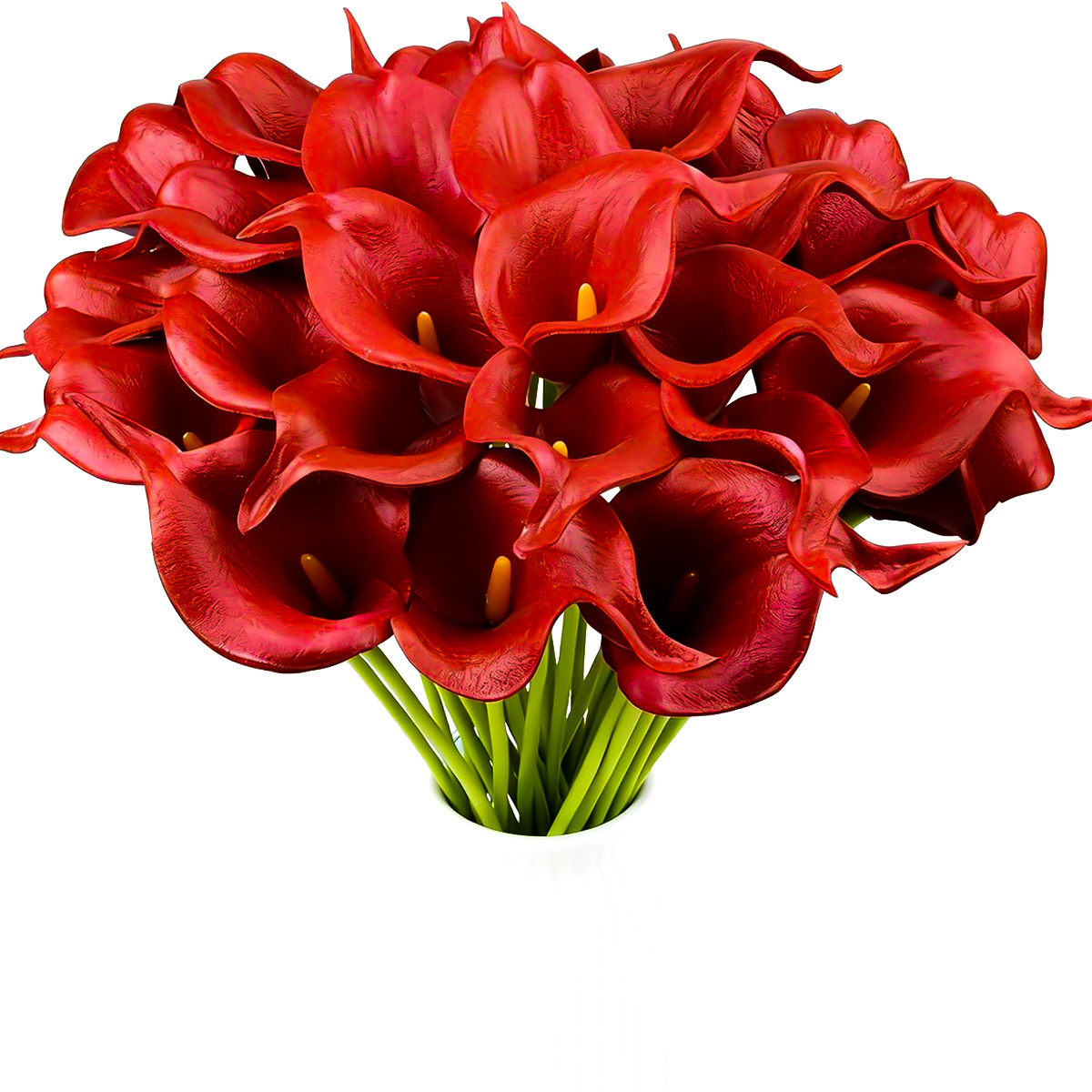 Pétalos con borde rojo, interior negro y centro amarillo.