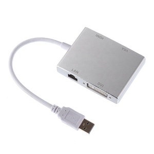 Adaptador 4 en 1 USB a Video HDMI VGA DVI RJ45 Ethernet Convertidor para múltiples monitores y Windows 7 8 10 y Mac OS X, etc.