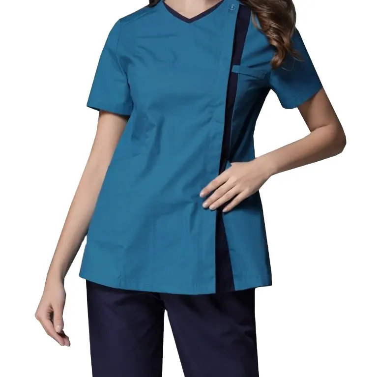 Feminino versão coreana de raso V pescoço anti vazio enfermeira macacão dentista beleza médico macacão isolamento vestido