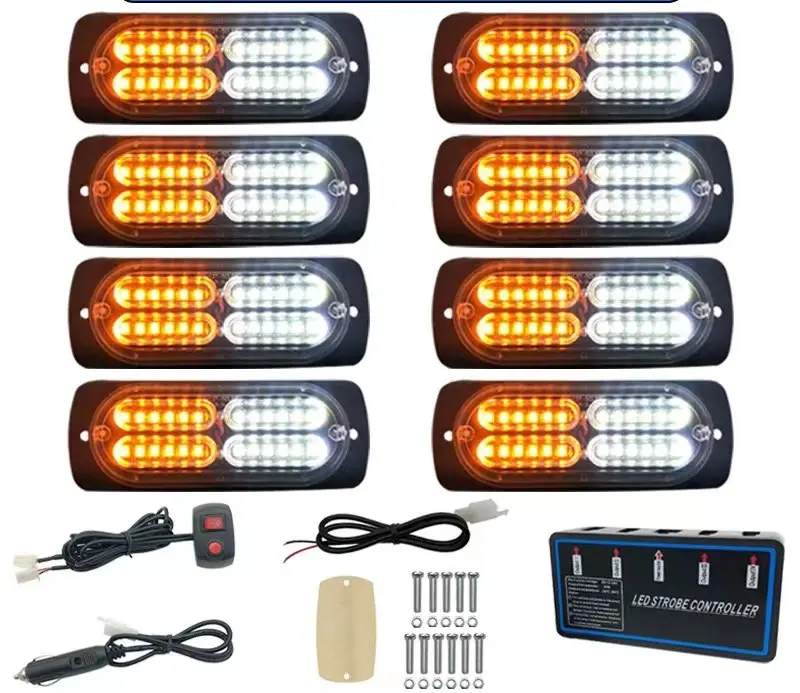 8 piezas 24 LED luz estroboscópica DE EMERGENCIA ámbar blanco camión montaje en superficie lateral