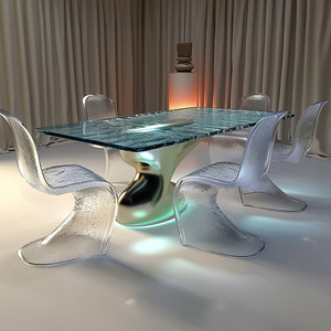 Hotel de gama alta restaurante resina transparente personalidad creativa glaciar redondeado Rectangular mesa de comedor - Product Image 3