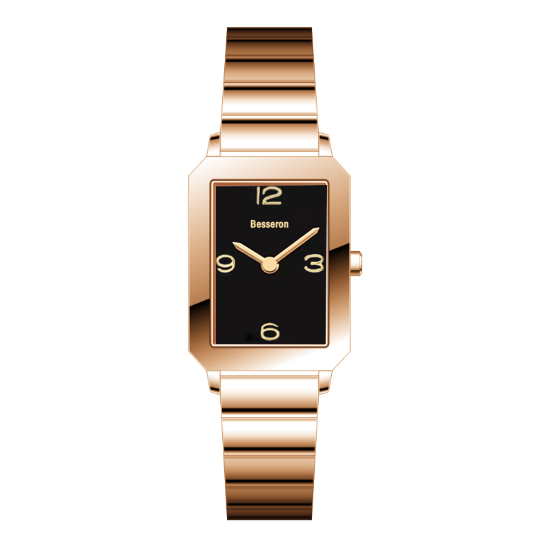 Gold watch case with black dial women watch