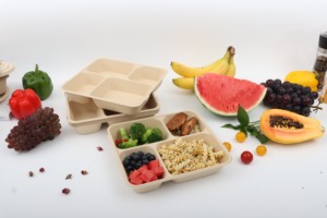 Pulp Trays Lunch Trays Take <strong>Away</strong> Biodegradable Packaging Bamboo Packaging <strong>4</strong> Compartment Snack Box <strong>Boxes</strong> for Cake Brown Rectangle - Product Image 6