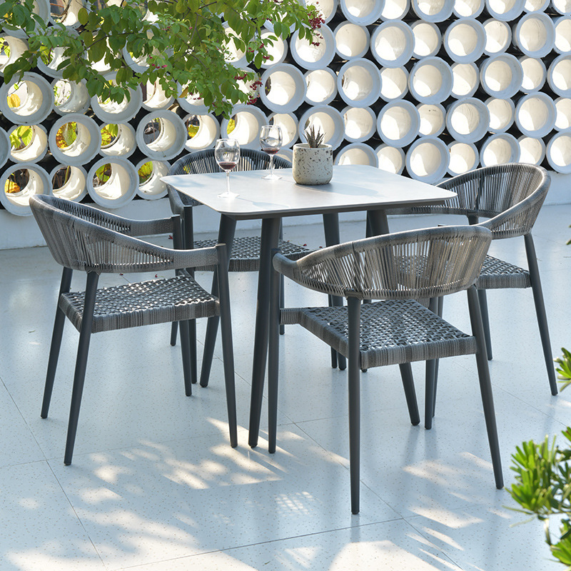 80x80 cm square table with stone slab top-4 chairs