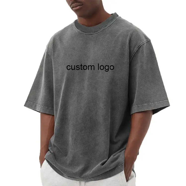 Özel Logo grafik Tees tişörtleri Hip Hop erkek serigraf baskı Vintage sıkıntılı asit yıkama T-shirt boy T shirt